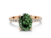 Solitaire Engagement Ring Setting for Fancy Green Oval Center with Fine Pave Narrow Band and Prong Head in Rose Gold