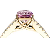 Solitaire Engagement Ring Setting for Fancy Pink Radiant Cut Center with Pave Split Shank and Prong Head in Yellow Gold
