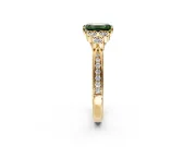 Cluster Engagement Ring Setting for Fancy Green Emerald Cut Center with Bezel Accent Clusters and Prong Head in Yellow Gold