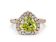 Halo Engagement Ring Setting for Fancy Yellow Heart-Shaped Center with Raised Halo, Pave Band and Prong Head in Rose Gold