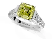 Solitaire Engagement Ring Setting for Fancy Yellow Asscher Cut Center with Pave Cathedral Shoulders and Prong Head in Platinum