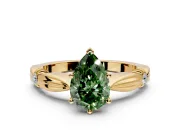 Solitaire Engagement Ring Setting for Fancy Green Pear-Shaped Center with Carved Leaf Shoulders and Prong Head in Yellow Gold