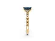 Solitaire Engagement Ring Setting for Fancy Blue Emerald Cut Center with Bezel-Dot Beaded Band and Prong Head in Yellow Gold
