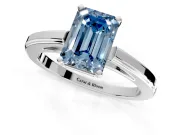 Solitaire Engagement Ring Setting for Fancy Blue Emerald Cut Center with Flat-Sided Plain Band and Prong Head in White Gold