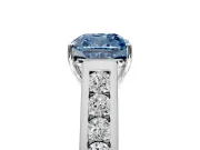 Solitaire Engagement Ring Setting for Fancy Blue Cushion Cut Center with Round Cut Channel Band and Prong Head in White Gold