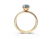 Solitaire Engagement Ring Setting for Fancy Blue Oval Center with Shared-Prong Accents and Prong Head in Yellow Gold