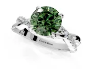 Solitaire Engagement Ring Setting for Fancy Green Round Cut Center with Half-Pave Crossover Band and Prong Head in Platinum