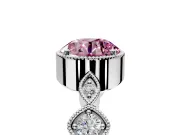 Vintage Station Engagement Ring Setting for Fancy Pink Round Cut Center with Accents and Prong Head in Sterling Silver