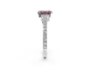 Solitaire Engagement Ring Setting for Fancy Pink Emerald Cut Center with Widening Pave Band and Claw Prong Head in Platinum