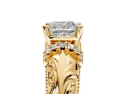 Solitaire Engagement Ring Setting for Cushion Cut Center with Filigree Accent Basket and Prong Head in Yellow Gold