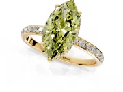 Hidden Halo Engagement Ring Setting for Fancy Yellow Marquise Center with Pave Band and Prong Head in Yellow Gold