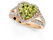 Halo Engagement Ring Setting for Fancy Yellow Heart-Shaped Center with Narrow Pave Split Shank and Prong Head in Rose Gold