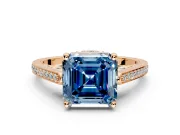 Cathedral Engagement Ring Setting for Fancy Blue Asscher Cut Center with Antique-Style Pave Band and Prong Head in Rose Gold