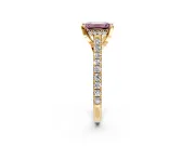 Solitaire Engagement Ring Setting for Fancy Pink Emerald Cut Center with Widening Pave Band and Claw Prong Head in Yellow Gold