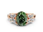 Floral Engagement Ring Setting for Fancy Green Oval Center with Marquise Cluster Shoulders and Prong Head in Rose Gold
