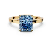 Hidden Halo Engagement Ring Setting for Fancy Blue Radiant Cut Center with Wide Flat Plain Band and Prong Head in Yellow Gold