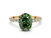 Hidden Halo Engagement Ring Setting for Fancy Green Oval Center with Pave Band and Prong Head in Yellow Gold