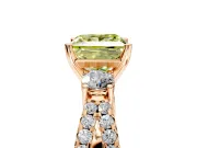 3 Stone Engagement Ring Setting for Fancy Yellow Princess Cut Center with Pave Split Shank and Prong Head in Rose Gold