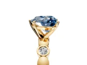 Solitaire Engagement Ring Setting for Fancy Blue Heart-Shaped Center with Beaded Bezel Station Band and Prong Head in Yellow Gold