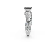 Solitaire Engagement Ring Setting for Emerald Cut Center with Woven 3-Strand Pave Band and Prong Head in Platinum