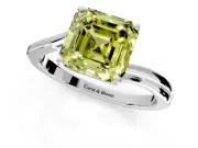 Solitaire Engagement Ring Setting for Fancy Yellow Asscher Cut Center with Plain Bypass Twist Band and Prong Head in Platinum