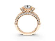 Pave Engagement Ring Setting for Round Cut Center with Curved Accent Rows, Openwork and Prong Head in Rose Gold