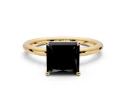 Hidden Halo Engagement Ring Setting for Fancy Black Princess Cut Center with Thin Rounded Band and Prong Head in Yellow Gold