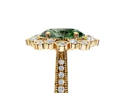 Milgrain Halo Engagement Ring Setting for Fancy Green Oval Center with Bezel Point Accents and Prong Head in Yellow Gold