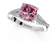 Solitaire Engagement Ring Setting for Fancy Pink Cushion Cut Center with Twisted Pave Split Shank and Prong Head in Platinum