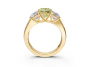 3 Stone Engagement Ring Setting for Fancy Yellow Princess Cut Center with Raised Basket Heads and Prong Head in Yellow Gold