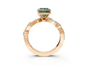 Solitaire Engagement Ring Setting for Fancy Green Princess Cut Center with Bar-Station Pave Twist and Prong Head in Rose Gold