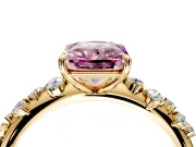 Cluster Engagement Ring Setting for Fancy Pink Radiant Cut Center with Round Cut Accent Band and Prong Head in Yellow Gold