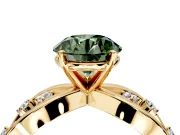 Solitaire Engagement Ring Setting for Fancy Green Round Cut Center with Criss-Cross Accent Band and Prong Head in Yellow Gold