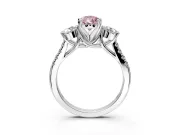 3 Stone Engagement Ring Setting for Fancy Pink Pear-Shaped Center with Crossover Basket, Pave Band and Prong Head in Sterling Silver