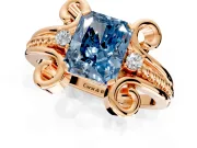 Solitaire Engagement Ring Setting for Fancy Blue Radiant Cut Center with Twisted Band and Scroll Prong Head in Rose Gold