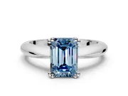 Solitaire Engagement Ring Setting for Fancy Blue Emerald Cut Center with Reverse Tapered Band and Prong Head in Platinum