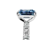 Solitaire Engagement Ring Setting for Fancy Blue Emerald Cut Center with Shared-Prong Accents and Prong Head in White Gold