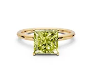 Solitaire Engagement Ring Setting for Fancy Yellow Princess Cut Center with Plain Band, Open Basket and Prong Head in Yellow Gold