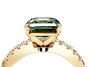 Solitaire Engagement Ring Setting for Fancy Green Asscher Cut Center with Single Row Accent Band and Prong Head in Yellow Gold