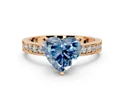 Milgrain Pave Engagement Ring Setting for Fancy Blue Heart-Shaped Center with Accent Band and Prong Head in Rose Gold