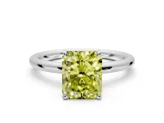 Hidden Halo Engagement Ring Setting for Fancy Yellow Radiant Cut Center with Thin Rounded Band and Prong Head in Platinum
