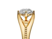 Solitaire Engagement Ring Setting for Cushion Cut Center with Milgrain Cathedral Band and Prong Head in Yellow Gold