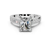 Solitaire Engagement Ring Setting for Radiant Cut Center with Channel Band and Double Claw Prong Head in Platinum