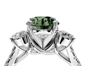 3 Stone Engagement Ring Setting for Fancy Green Round Cut Center with Crossover Basket, Pave Band and Prong Head in Platinum