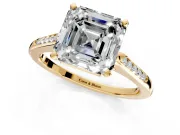 Solitaire Engagement Ring Setting for Asscher Cut Center with Channel Accents and Prong Head in Yellow Gold