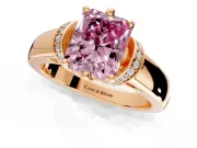 Solitaire Engagement Ring Setting for Fancy Pink Radiant Cut Center with Wide Band, Pave Collar and Prong Head in Rose Gold