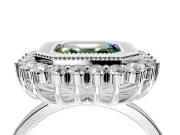 Halo Engagement Ring Setting for Fancy Green Asscher Cut Center with Milgrain Bezel Rim, Plain Band and Prong Head in Platinum