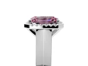 Halo Engagement Ring Setting for Fancy Pink Emerald Cut Center with Knife Ridge Cathedral Band and Prong Head in Sterling Silver