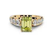 Solitaire Engagement Ring Setting for Fancy Yellow Emerald Cut Center with Graduated Shared Prongs and Prong Head in Yellow Gold