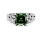 Solitaire Engagement Ring Setting for Fancy Green Asscher Cut Center with Marquise Flower Shoulders and Prong Head in Sterling Silver